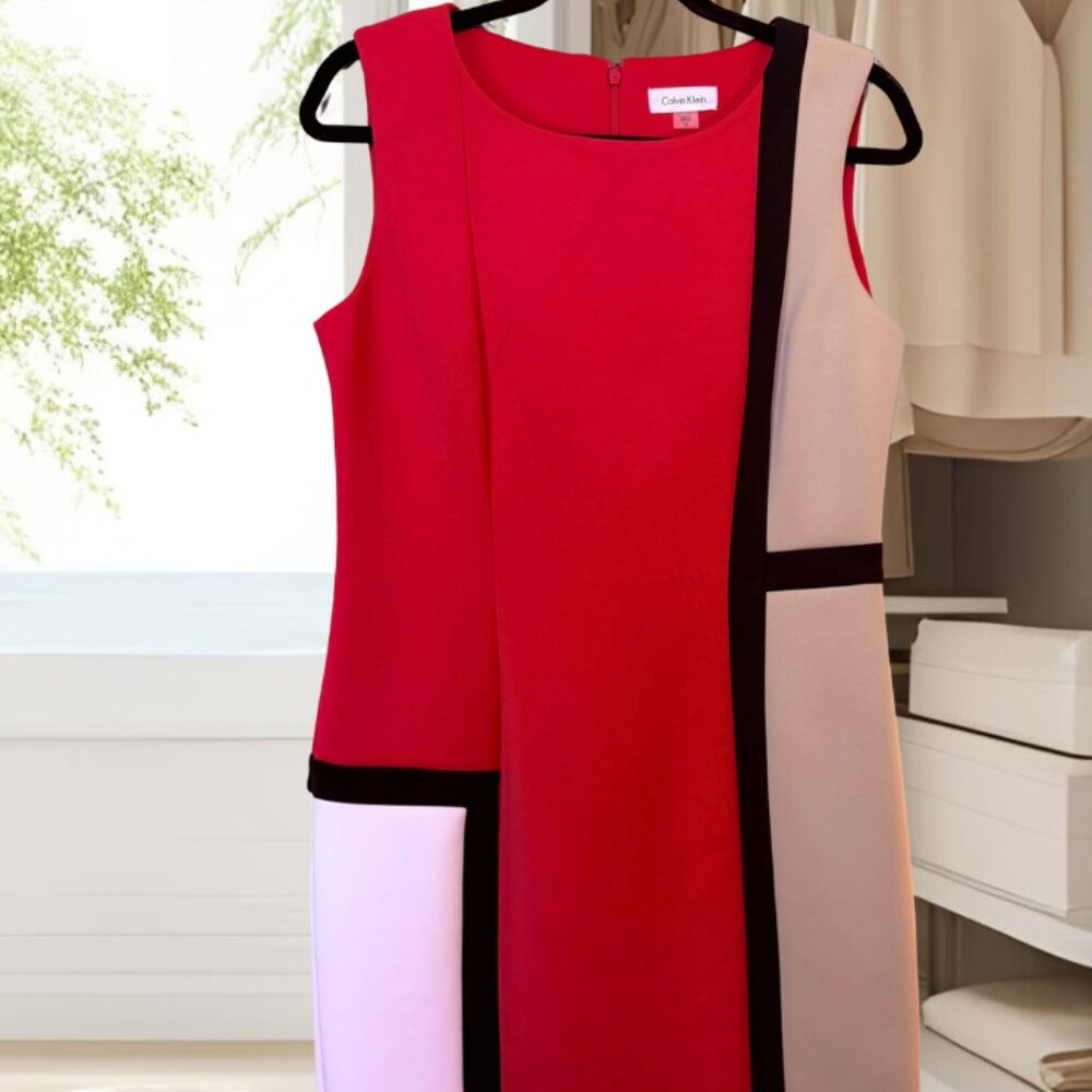 Calvin Klein Colorblock Sheath Dress | Modern Mondrian Style | Size 6